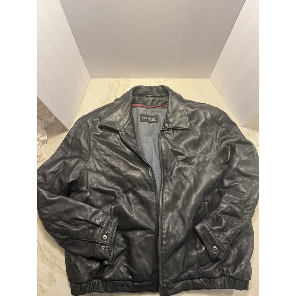 Men's XXL Leather Jacket Black Couture J Park Zip Out Liner Distressed Y2K